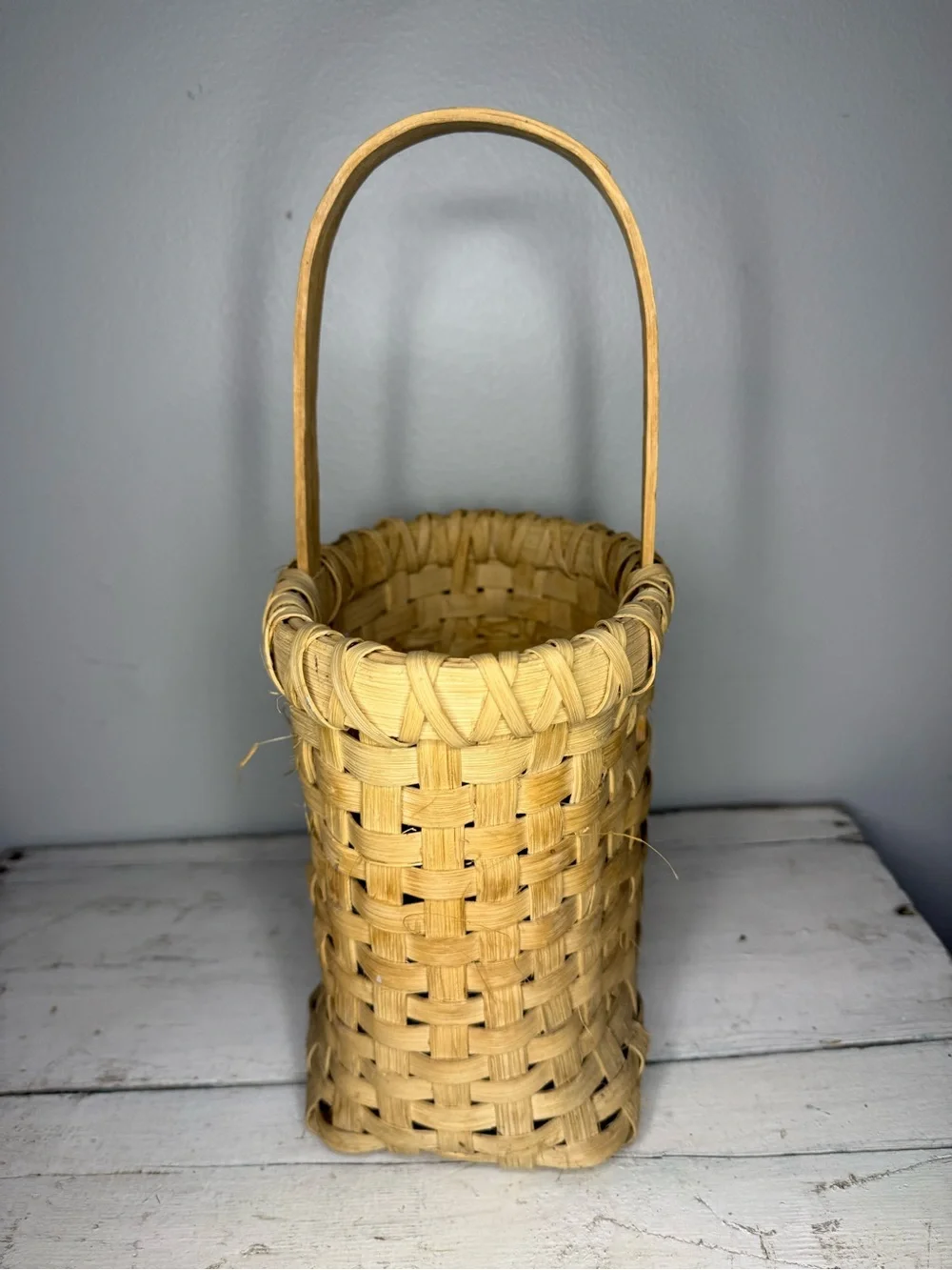 Vintage HandMade Split Wood Woven Wine Carrier Basket For 2 Wine Bottles Sturdy